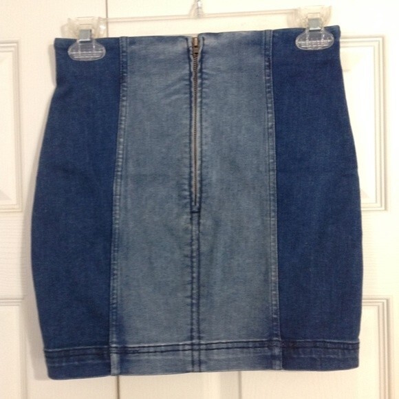 FREE PEOPLE Size 0 Two Toned Modern Femme Stretch Denim Jean Mini Skirt Bohemian - Picture 7 of 12